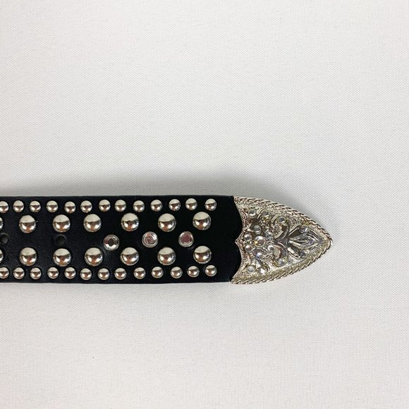 Black Genuine Leather Heavy Studded Crystal Belt M main image 11